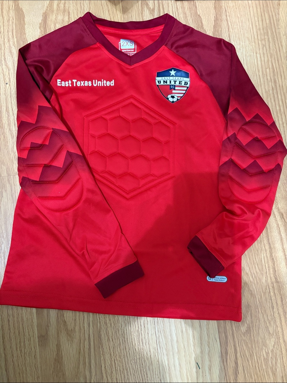 “East Texas United SC Youth Goalie Jersey Red Long Sleeve Padded 2XS”